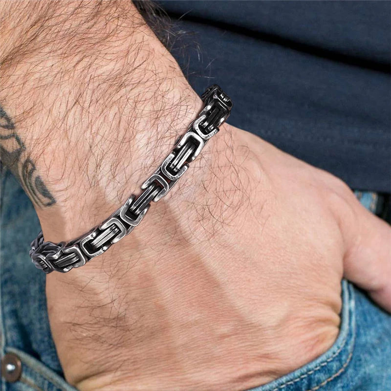 Mens Vintage Stainless Steel Byzantine Curb Cuban Link Chain Bracelets