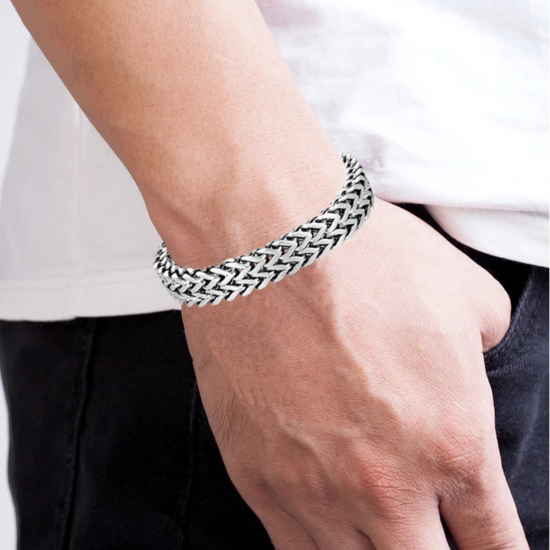 Double Curb Chain Bracelets For Men Stainless Steel Punk