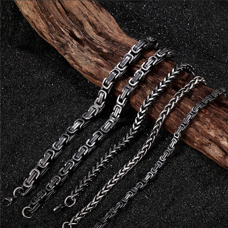 Mens Vintage Stainless Steel Byzantine Curb Cuban Link Chain Bracelets