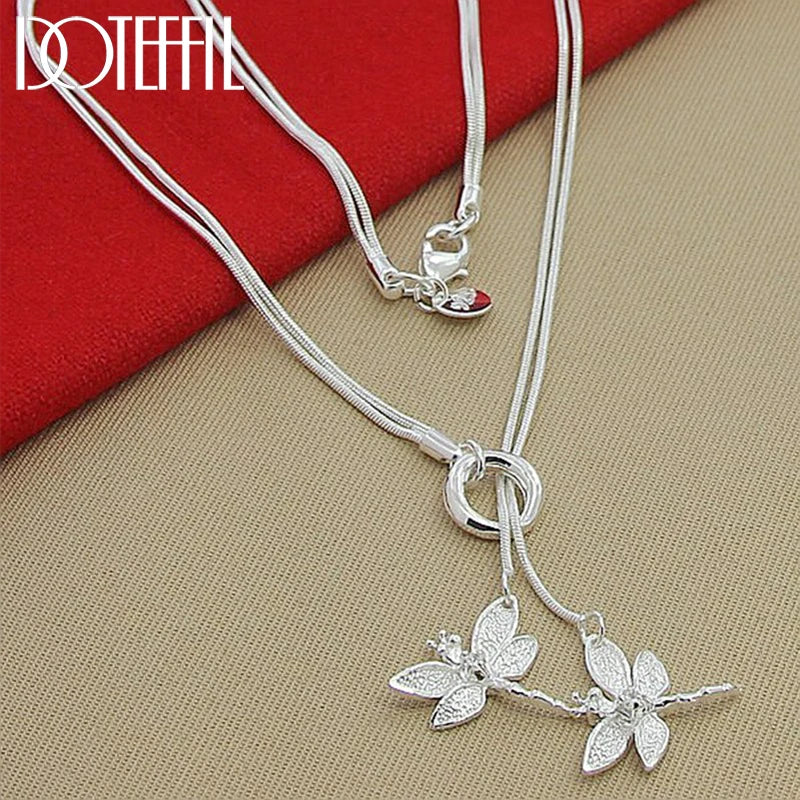 925 Sterling Silver Dragonfly Pendant Snake Chain Necklace For Women