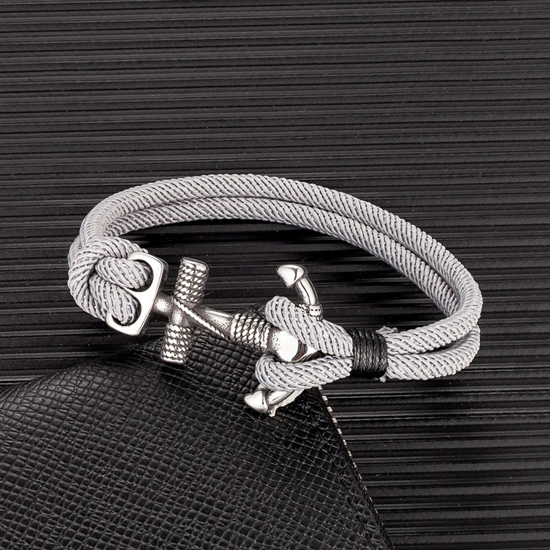 Mens Anchor Bracelets Double Strand Nautical Survival Rope Bracelet