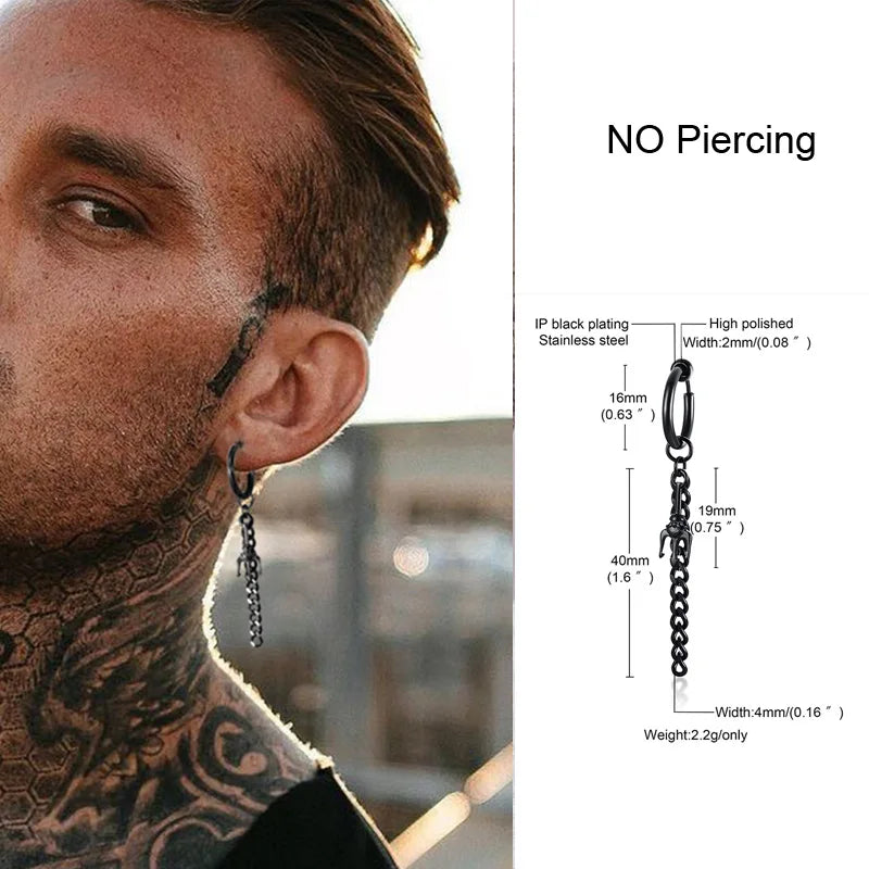 Irregular Triangle Long Chain Cuff Earrings for Men