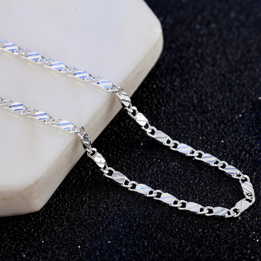 925 Sterling Silver 2mm Charm Chain Necklace For Women Man