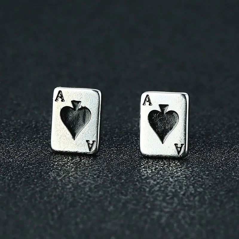 Mens Earring Ace of Spades Stud Earrings Stainless Steel