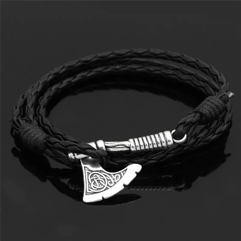 Mens Viking Celtic Wolf Raven Axe Bracelet Odin Symbol