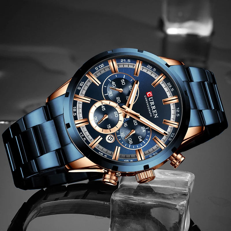 Luxury Sports Quartz Mens Watch Waterproof Chronograph Wristwatch