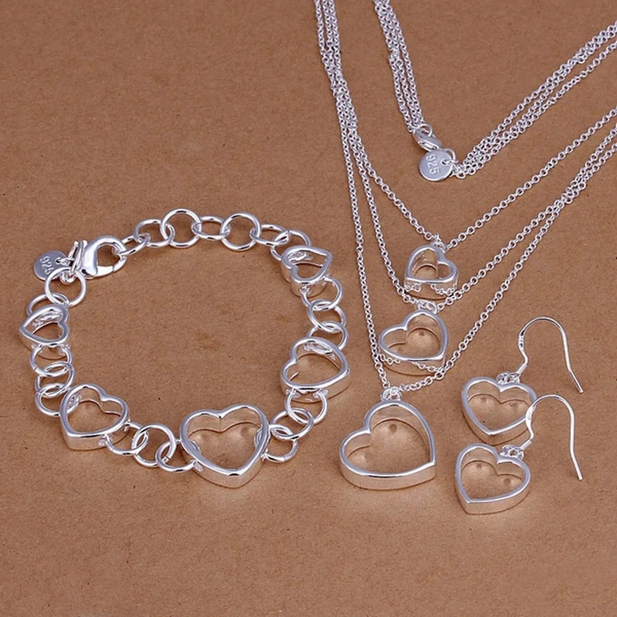 925 Sterling Silver Valentines Day Gift Necklace Bracelet Earrings Jewelry Sets