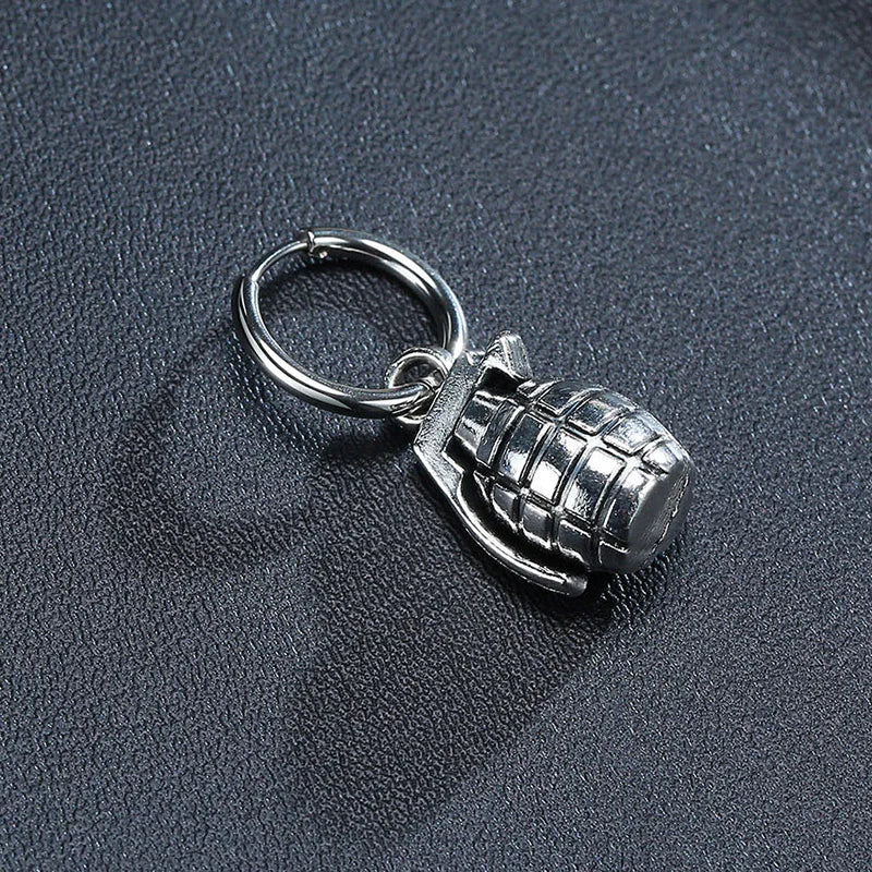 Fun Grenade Shaped Earrings for Men Stainless Steel Hoop Earring