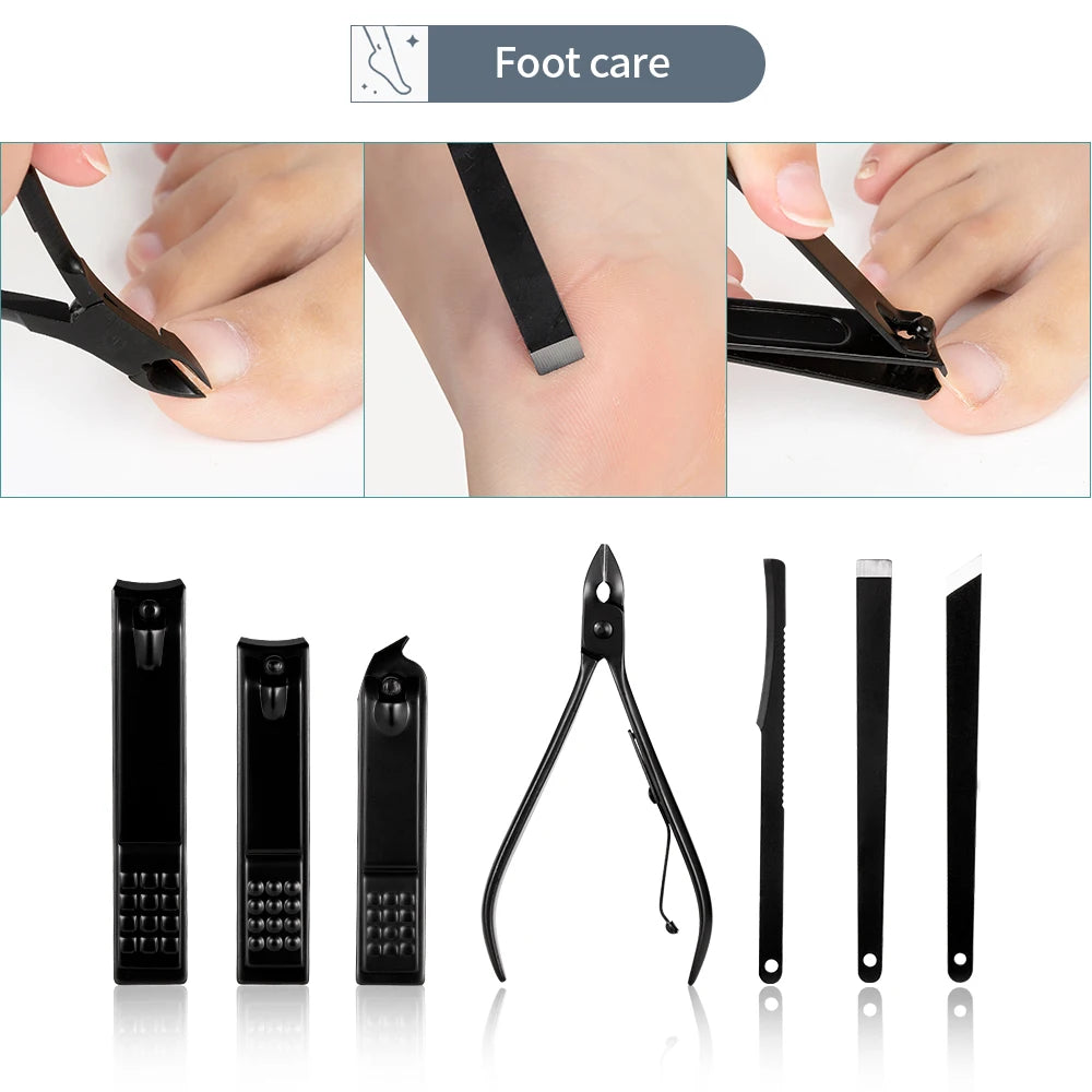 Black Nail Clipper Set Stainless Steel Manicure Nail Scissors Pedicure Kit