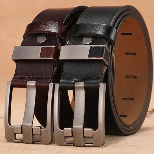 Vintage Alloy Pin Buckle High Quality Cow Genuine Leather Mens Belt