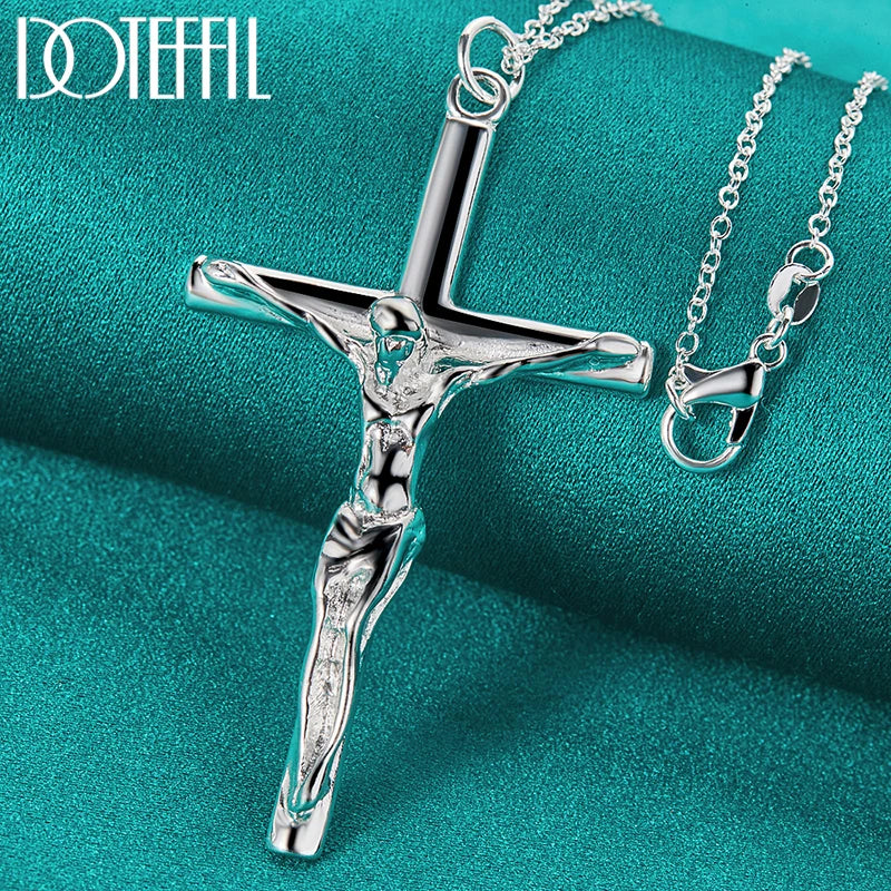 925 Sterling Silver Jesus Cross Pendant Necklace Chain For Woman Man