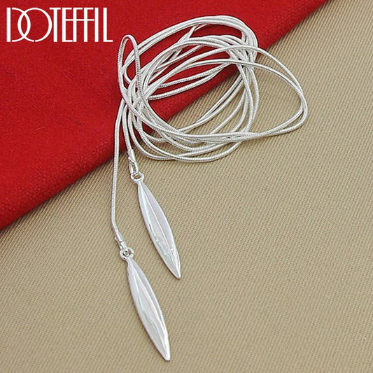 925 Sterling Silver Double Leaf Snake Chain Necklace For Women