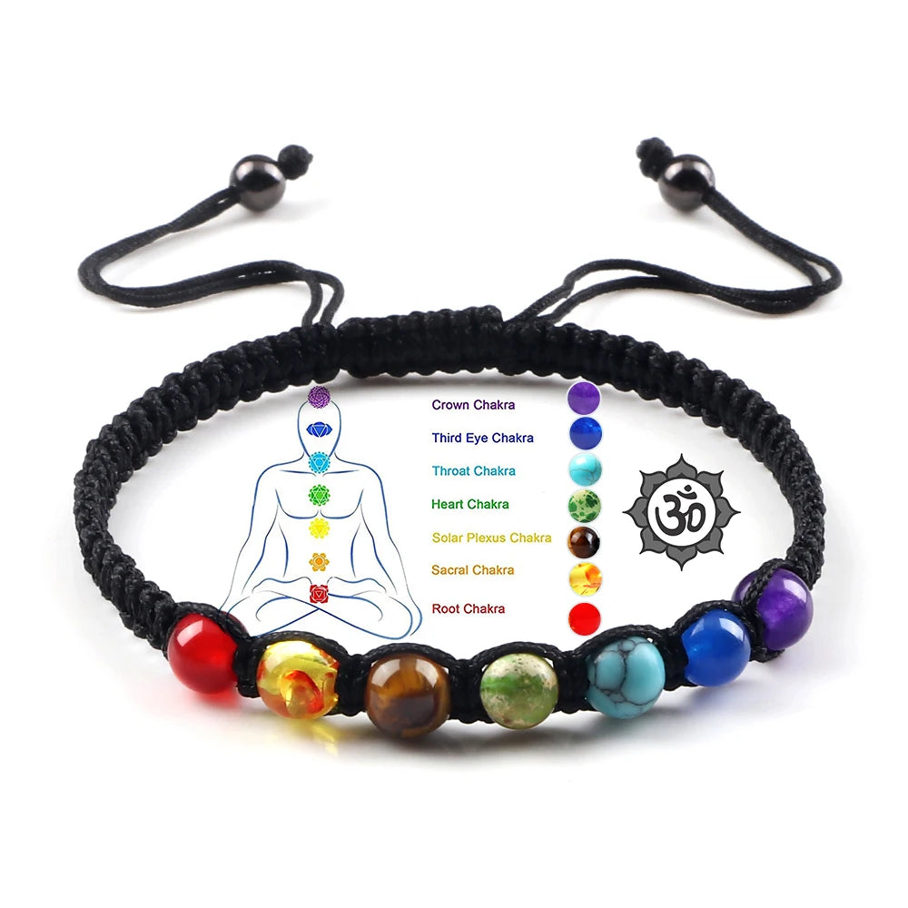 Handmade 7 Chakra Beads Bracelet Natural Stone String Braided