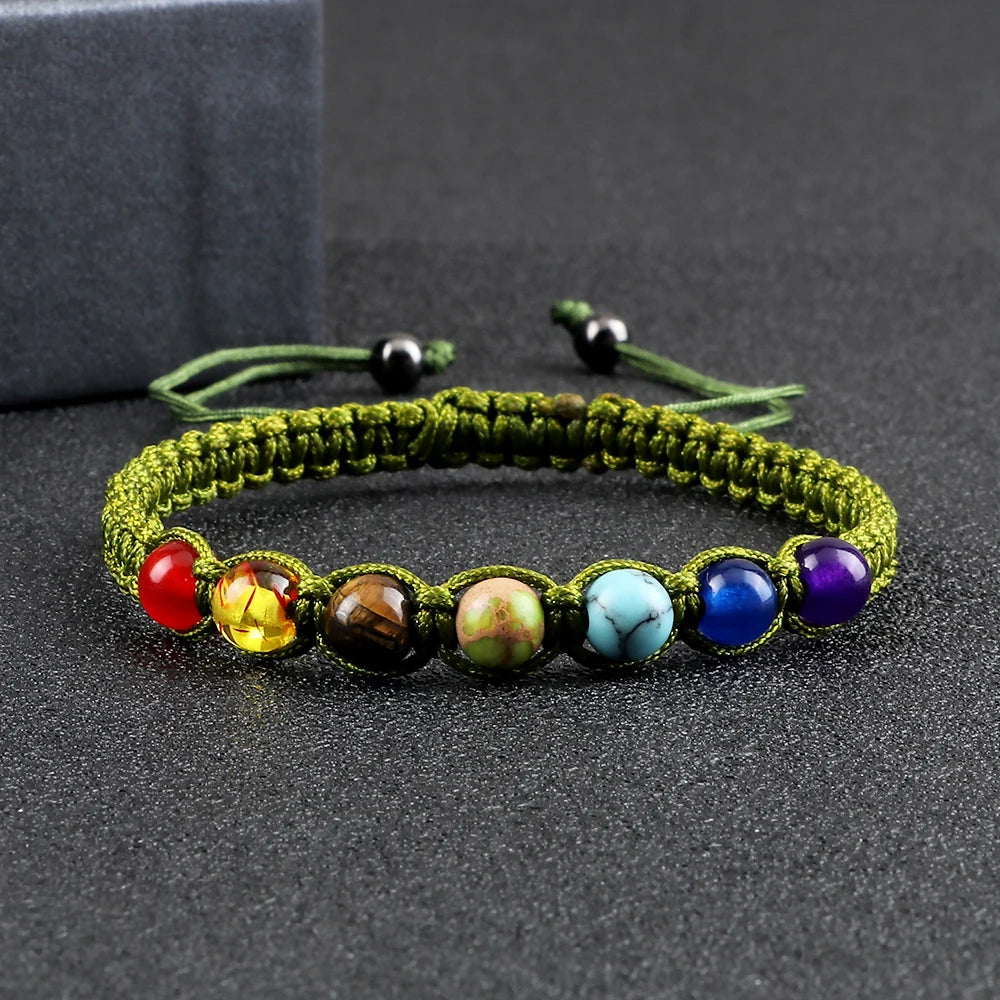 Handmade 7 Chakra Beads Bracelet Natural Stone String Braided