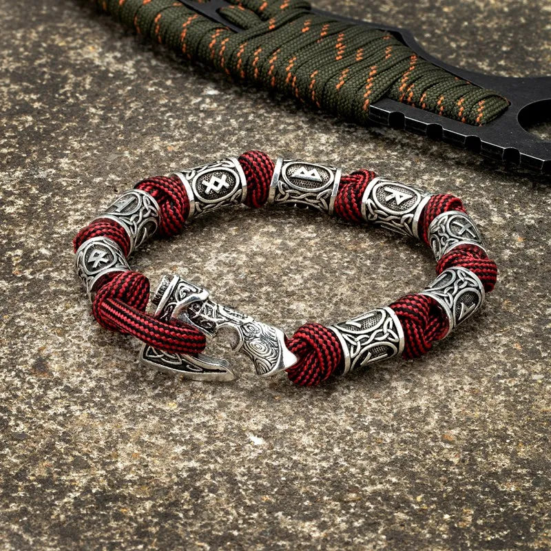 Men Viking Celtic Rune Beads Axe Bracelet Handmade Woven Norse Amulet