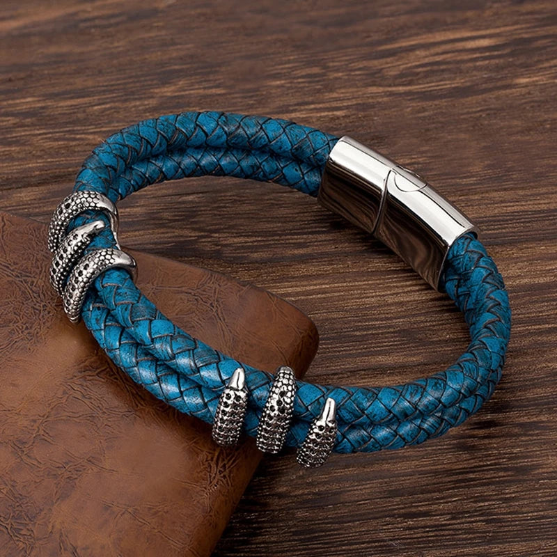 Punk Men Vintage Braided Leather Bracelet Handmade