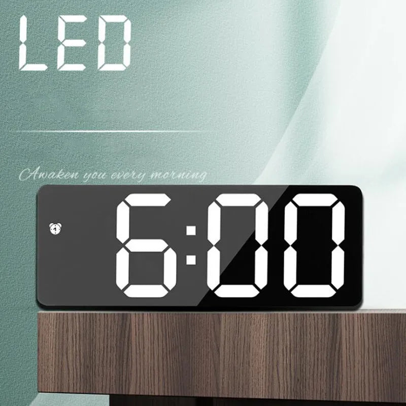 Acrylic Mirror Digital Alarm Table Clock Voice Control Powered By Battery