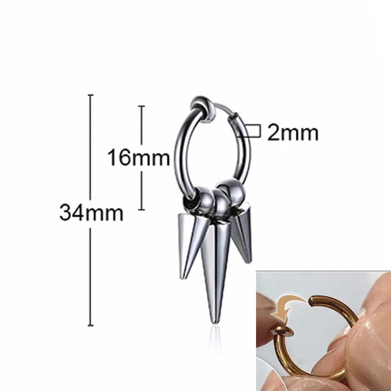 Small Tree Single Spike Onch Earrings for Men Huggie Hinged Stainless Steel