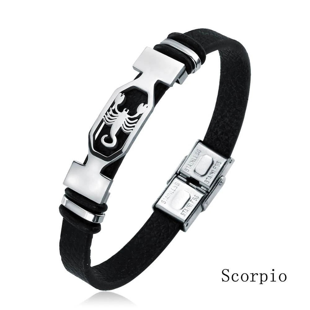 12 Constellation Men Women Zodiac Sign Leather Wrap Bracelet