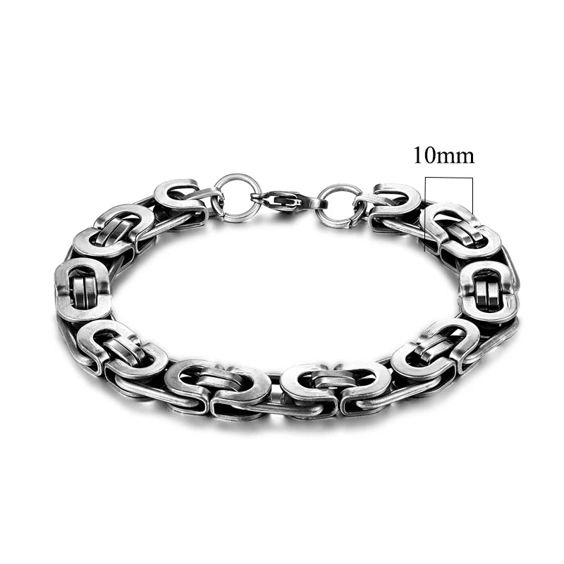 Mens Vintage Stainless Steel Byzantine Curb Cuban Link Chain Bracelets