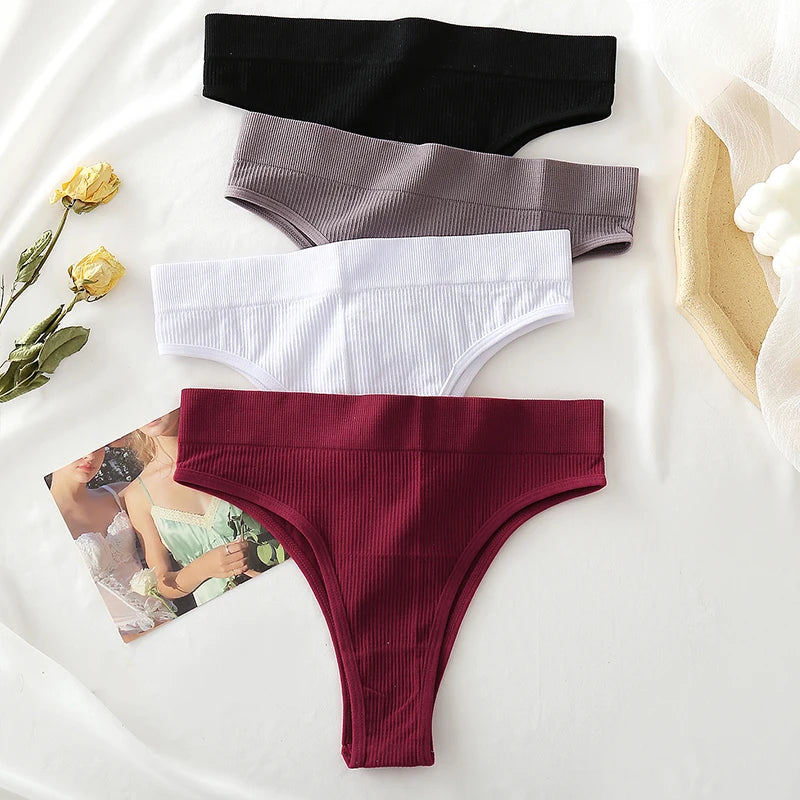 3pcs Cotton Panties High Waisted Thongs Comfortable Sexy Underpants