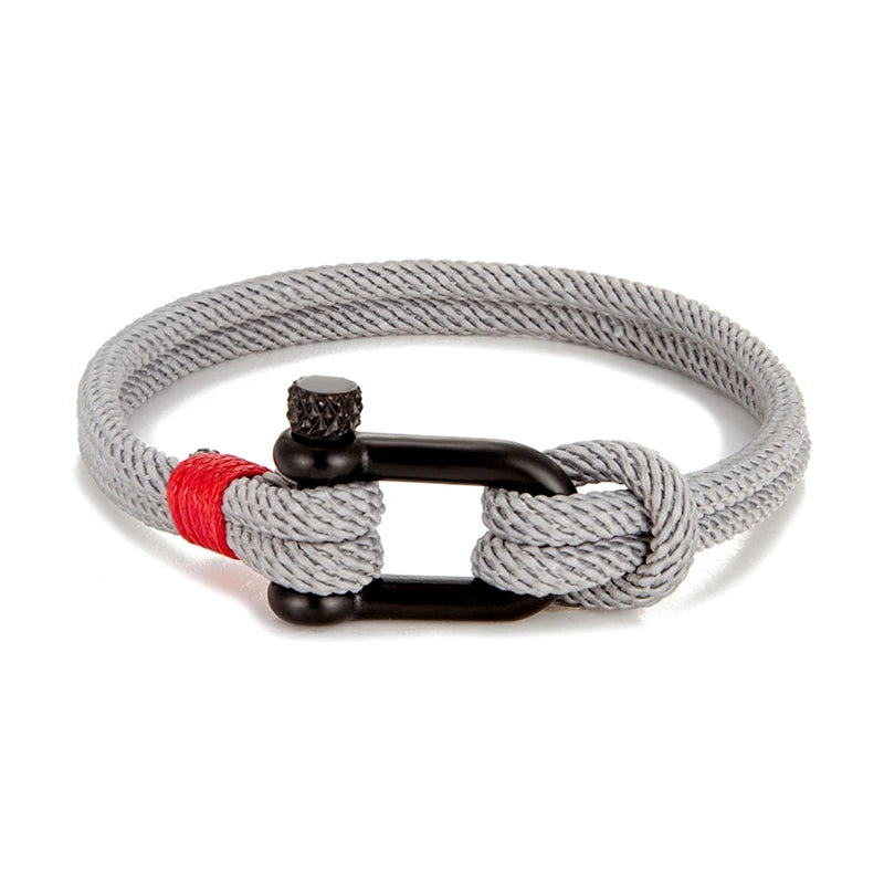 Mens Stainless Steel U shape Survival Rope Bracelet