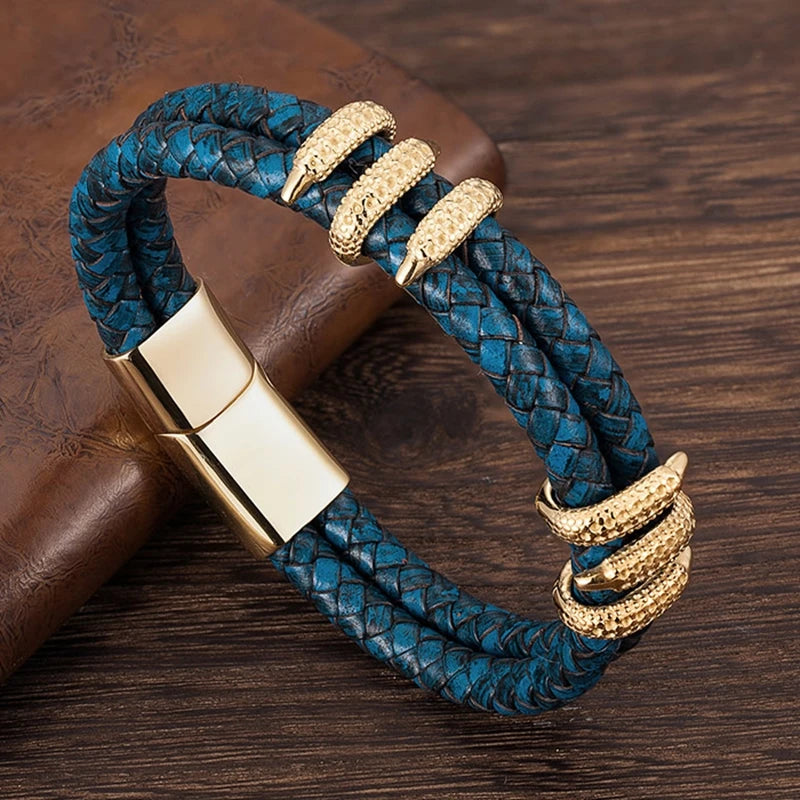 Punk Men Vintage Braided Leather Bracelet Handmade