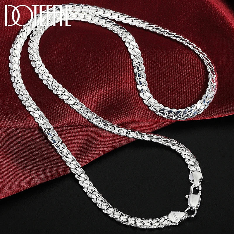 925 Sterling Silver 6mm Side Chain Necklace Bracelet For Woman Men