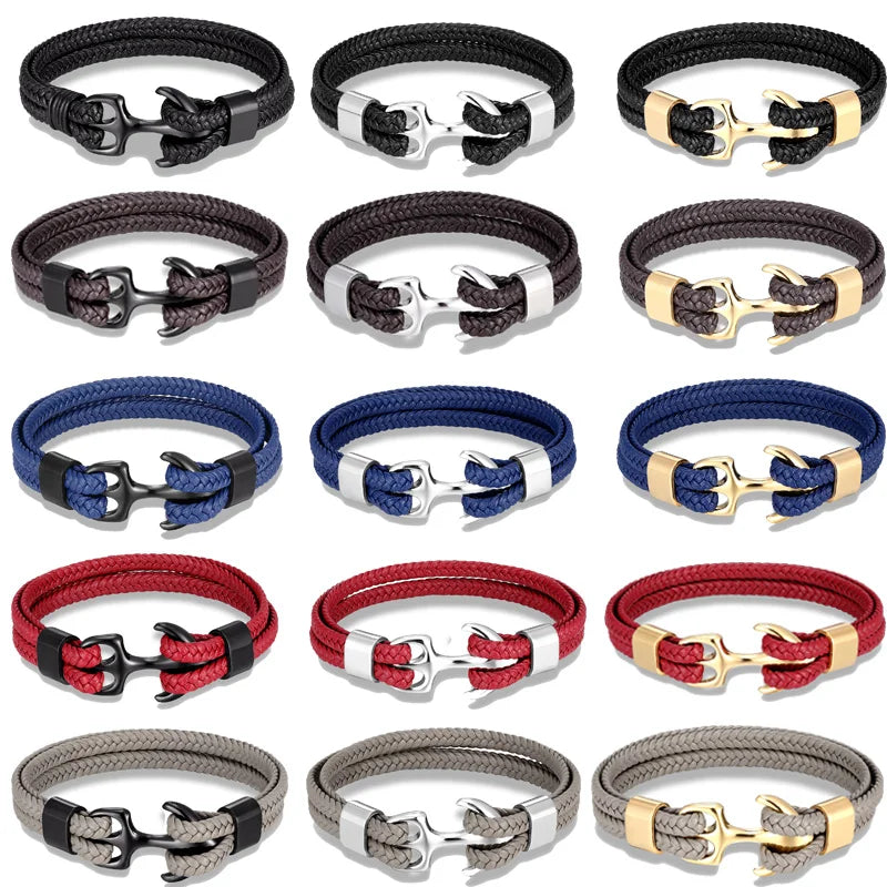 Unisex Anchor Bracelet Woven Multilayer Leather Bracelets