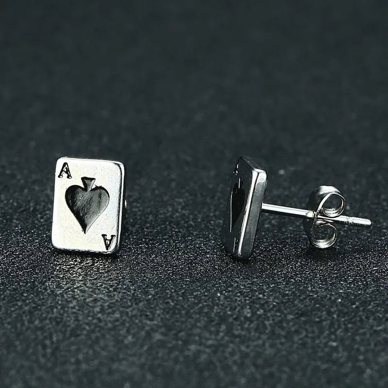 Mens Earring Ace of Spades Stud Earrings Stainless Steel