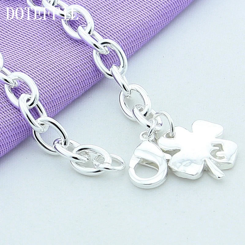 925 Sterling Silver Clover Leaves Lucky Number 5 Womens Bracelet 20cm Chain