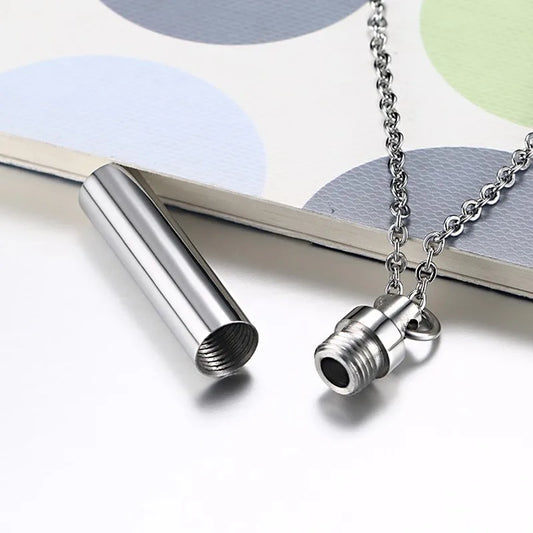 Unisex Capsule Pendant Necklace in Open Cylindrical Pendants Stainless Steel