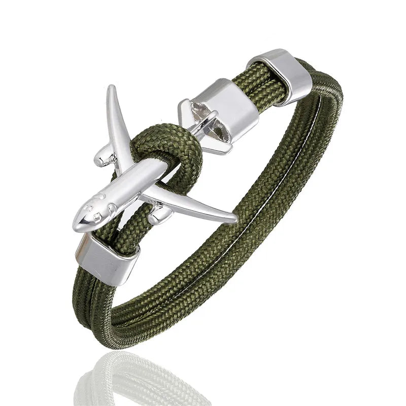 Men Women Charm Survival Rope Chain Bracelet Metal Airplane Hooks