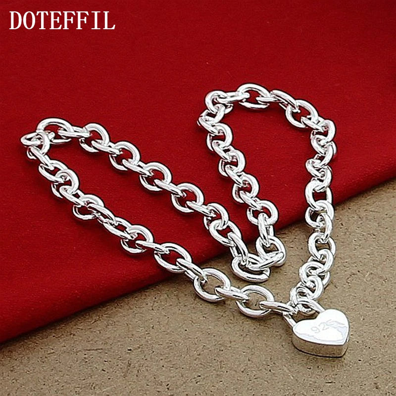 925 Sterling Silver Heart Lock Pendant Necklace 18 Inch Chain For Women