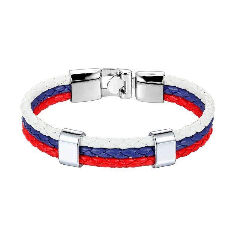 High Quality Country Flag Leather Bracelet for Men Women