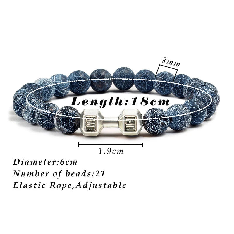 Natural Volcanic Stone Bracelet Unisex Beads Charm Dumbbell Strand Bracelets