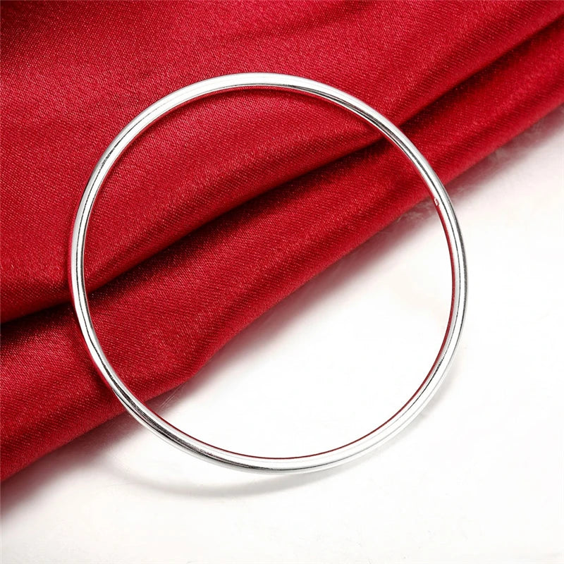 925 Sterling Solid Silver Bracelet Simple Smooth Bangles For Women