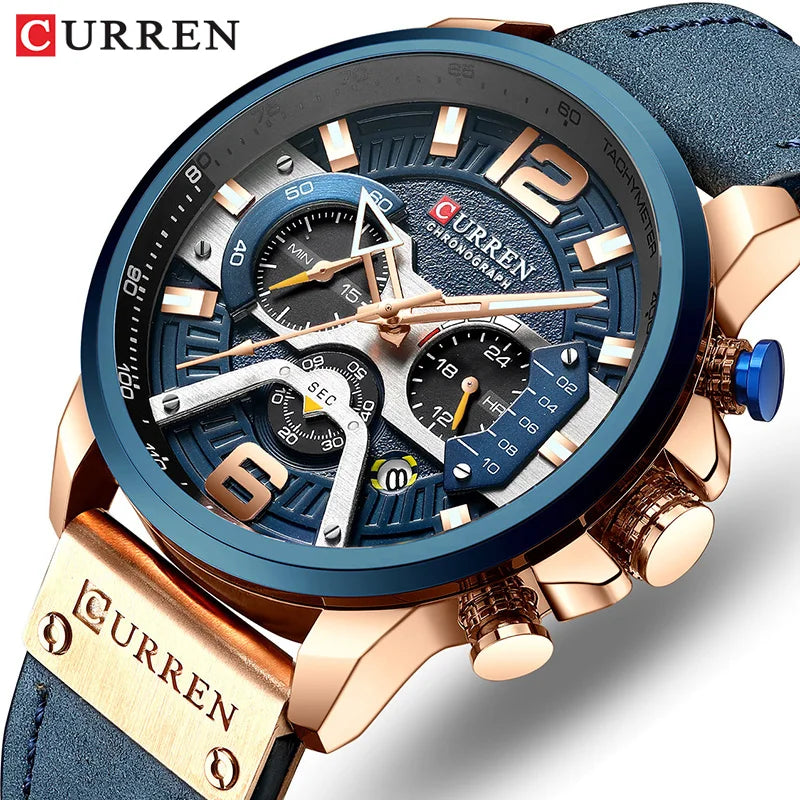 Mens Analog Leather Sports Chronograph Military Date Quartz Watch