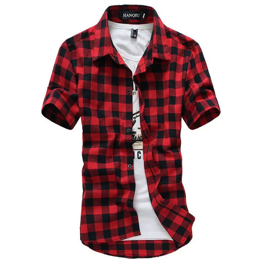 Men Shirts Summer Fashion Mens Checkered Short Sleeve Shirt