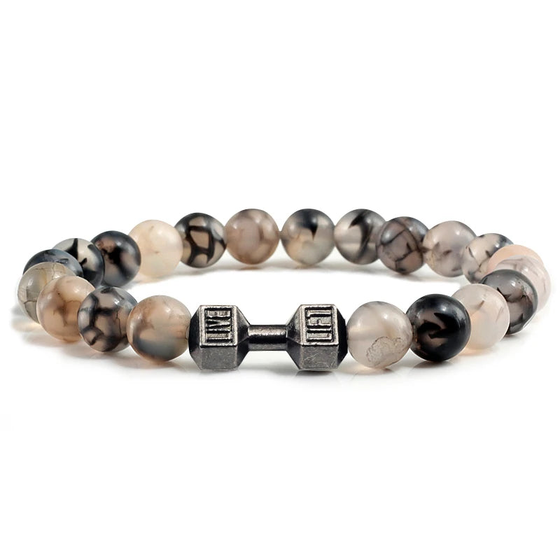 Natural Volcanic Stone Bracelet Unisex Beads Charm Dumbbell Strand Bracelets