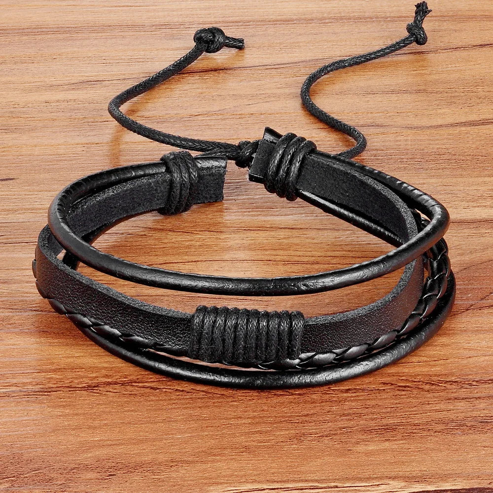 Fashion Charm Leather Bangle Handmade Mens Leather Weave Bracelet