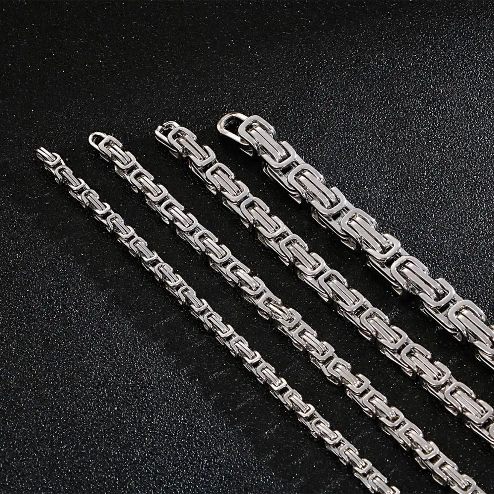 Long Necklace Men Male Stainless Steel Byzantine Box Chain