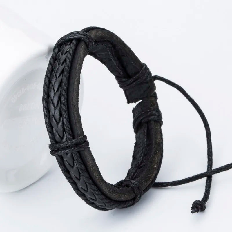 Fashion Charm Leather Bangle Handmade Mens Leather Weave Bracelet