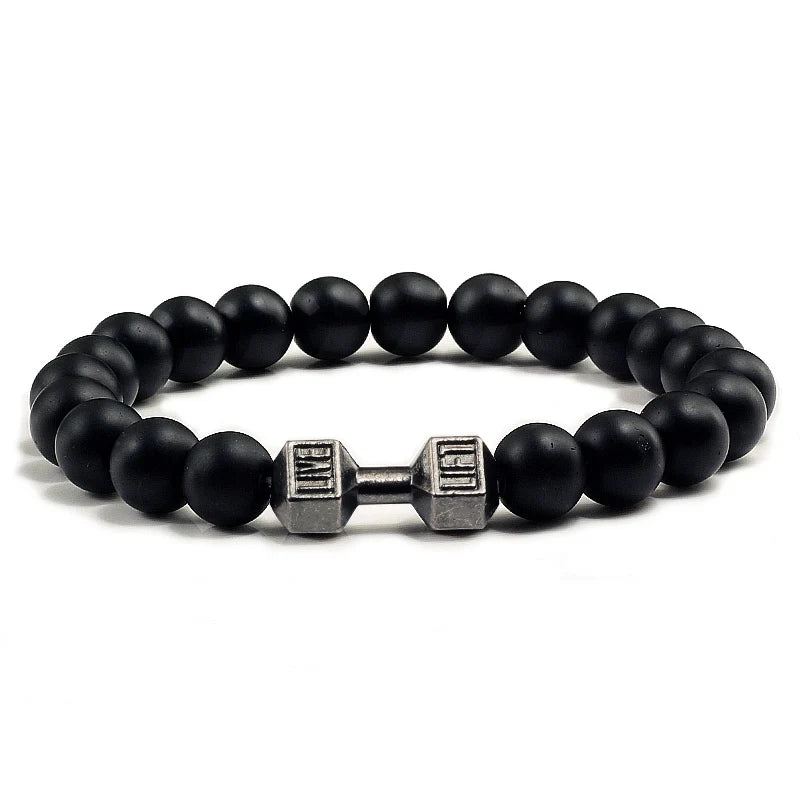 Natural Volcanic Stone Bracelet Unisex Beads Charm Dumbbell Strand Bracelets