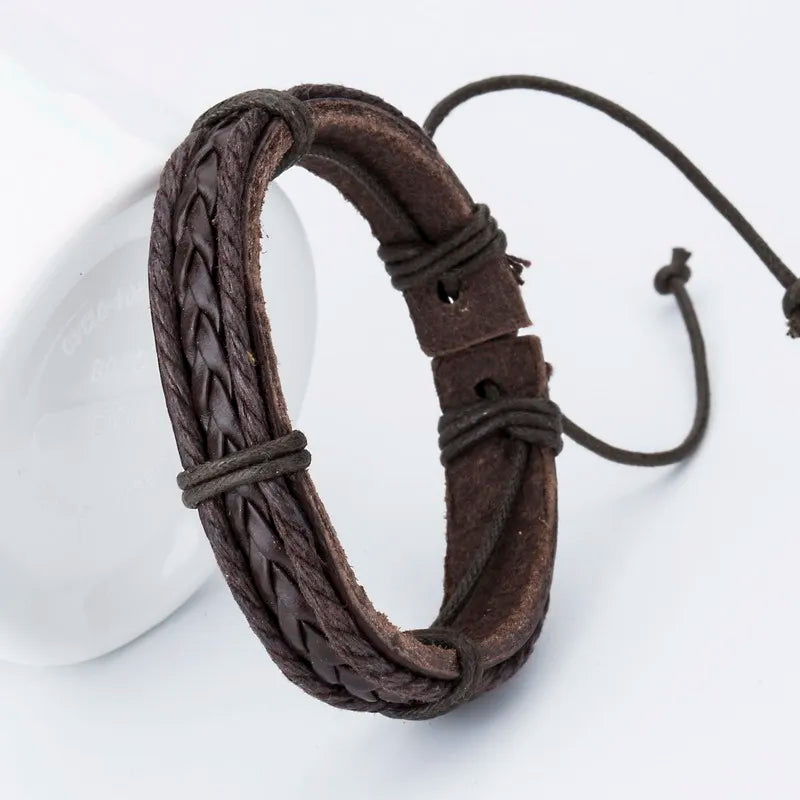 Fashion Charm Leather Bangle Handmade Mens Leather Weave Bracelet