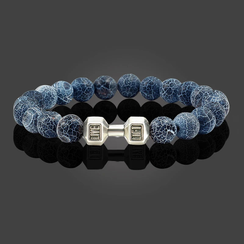 Natural Volcanic Stone Bracelet Unisex Beads Charm Dumbbell Strand Bracelets