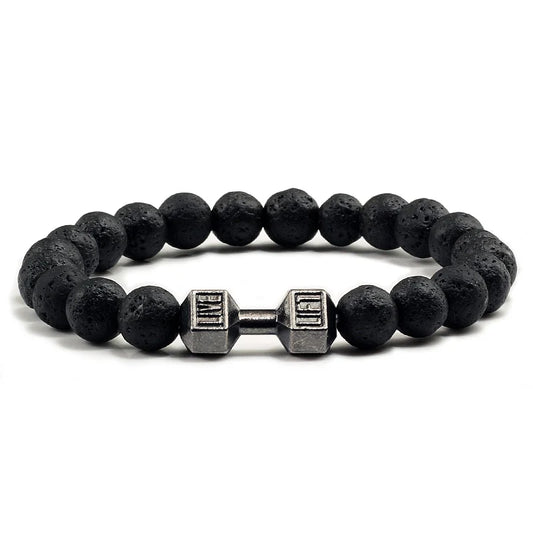 Natural Volcanic Stone Bracelet Unisex Beads Charm Dumbbell Strand Bracelets