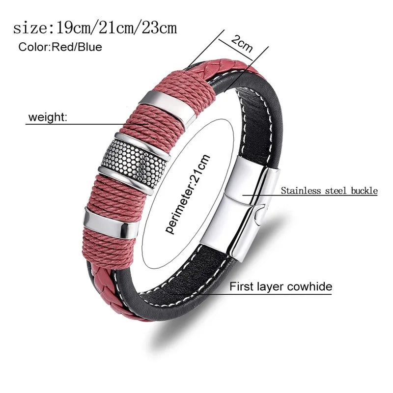 Punk Multilayer Braid Leather Magnetic Buck Men Bracelet