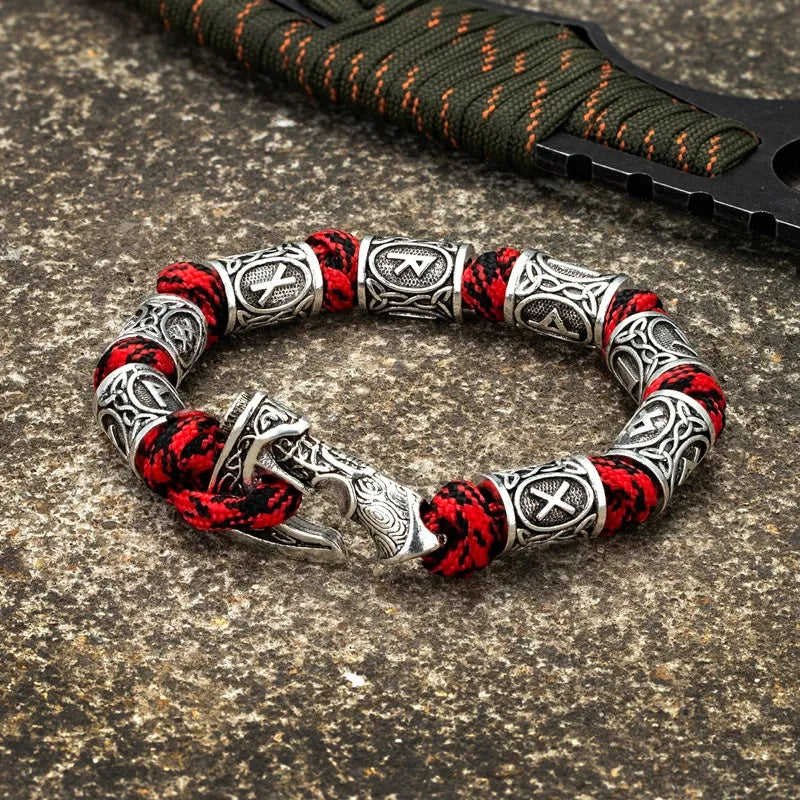 Men Viking Celtic Rune Beads Axe Bracelet Handmade Woven Norse Amulet