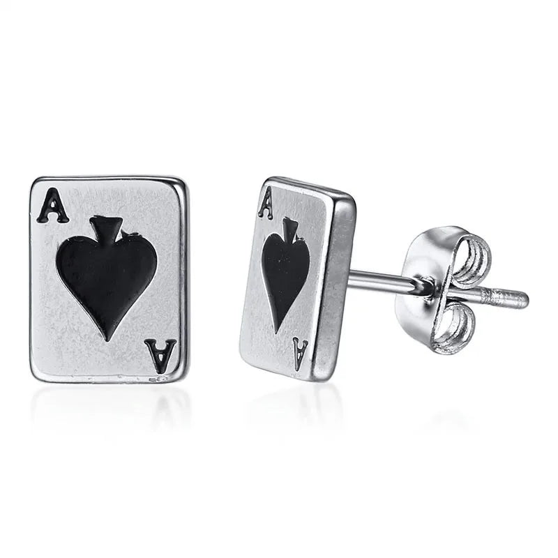 Mens Earring Ace of Spades Stud Earrings Stainless Steel